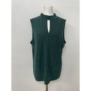 Liverpool Los Angeles Mock Keyhole Neck Top Ribbed Knit Sleeveless Green Size XL